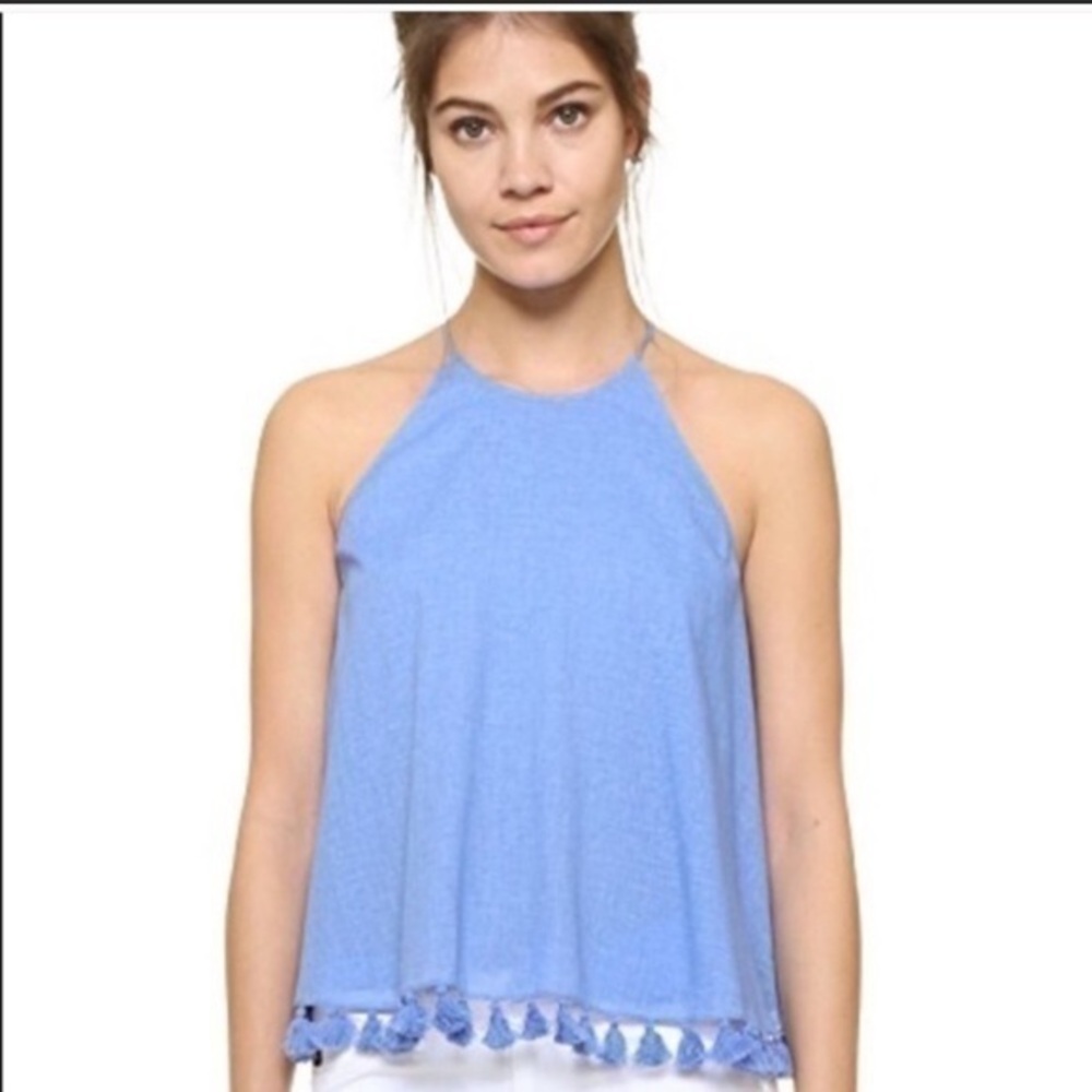 Tory Burch blue halter crop tassel trim top 0 P5